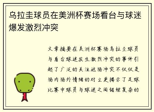 乌拉圭球员在美洲杯赛场看台与球迷爆发激烈冲突